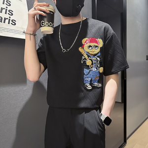 夏季刺绣修身短袖T恤衣服男士社会小伙店主风B323-DT40-P48控68图片