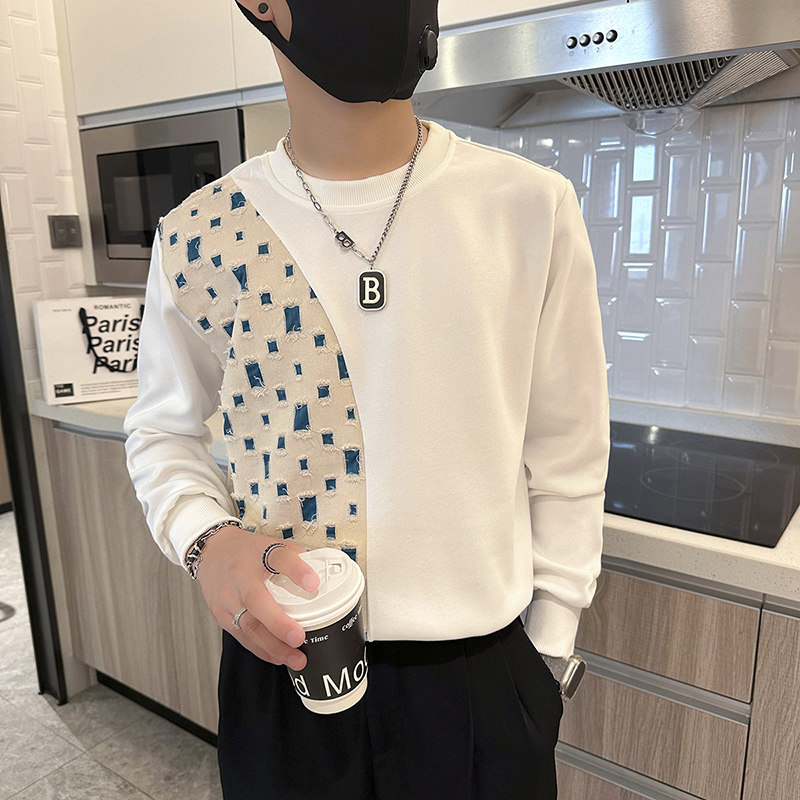 社会小伙卫衣外套男潮牌破洞格子拼接设计感长袖B323/WY22/P58,女装短外套,星座301C（原B323）