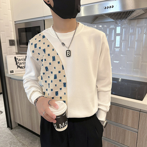 社会小伙卫衣外套男潮牌破洞格子拼接设计感长袖B323/WY22/P58图片