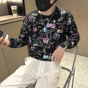 社会小伙卫衣男圆领印花加绒加厚外套B323-WY18R-常规P58加绒P68图片