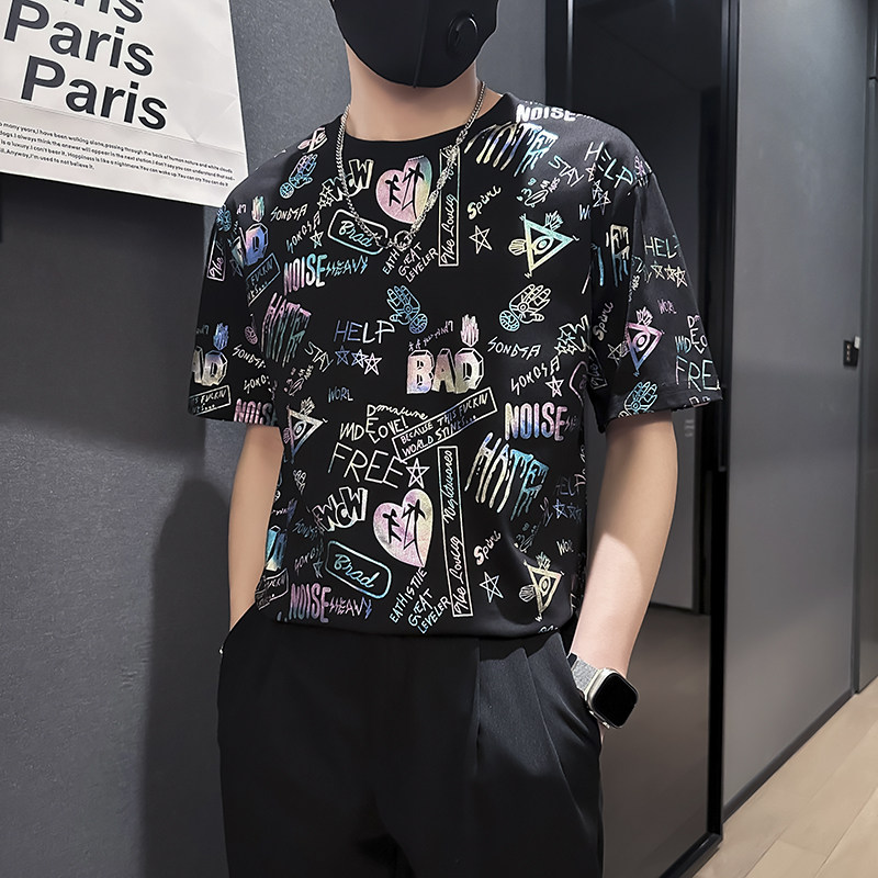 高级感印花短袖T恤男潮流百搭社会小伙店主风B323-DT44-P48控68,男装T恤,星座301C（原B323）