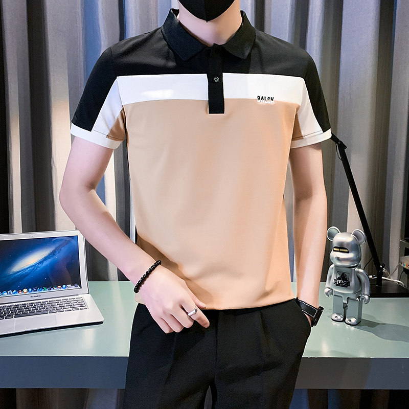 2025新款社会小伙polo衫男短袖修身拼接潮牌B323/PL10/P58控78,男装Polo衫,星座301C（原B323）