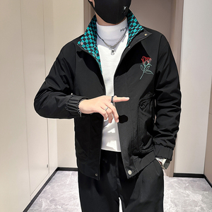 网红外套男潮牌高级感玫瑰花刺绣社会小伙夹克B323-JK02-P88图片
