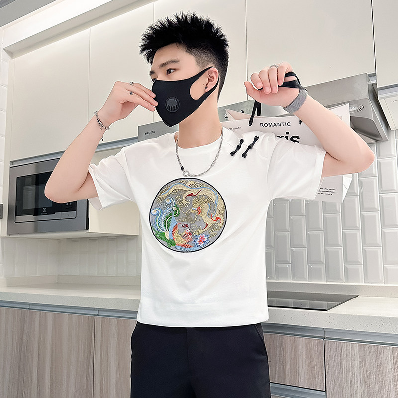 B323-DT67A-特P48控68风短袖T恤男刺绣盘扣设计感社会小伙图片