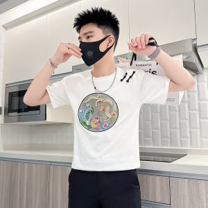 B323-DT67A-特P48控68风短袖T恤男刺绣盘扣设计感社会小伙图片