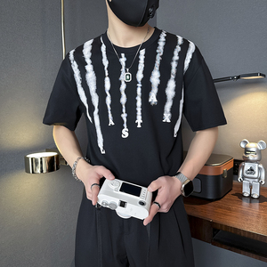 夏季男士t恤短袖暗黑系高街美式社会小伙店主风B323-DT39-P48控68图片