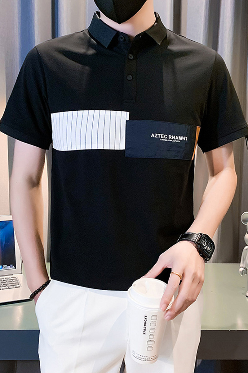 拼接polo衫男短袖潮牌高级感痞帅炸街半袖B323/PL11/特P58控78,男装T恤,星座301C（原B323）