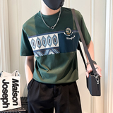 撞色男士短袖t恤拼接刺绣社会小伙店主风夏季半袖B323-DT55-P58，男装T恤，星座301C（原B323）