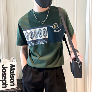 撞色男士短袖t恤拼接刺绣社会小伙店主风夏季半袖B323-DT55-P58图片