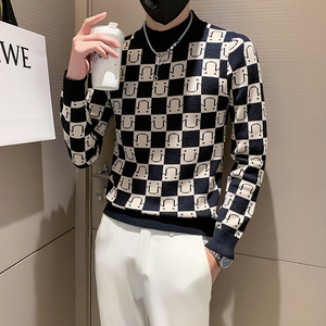 社会小伙半高领毛衣男格子潮牌ins痞帅炸街秋冬款 三色 M19-P68图片