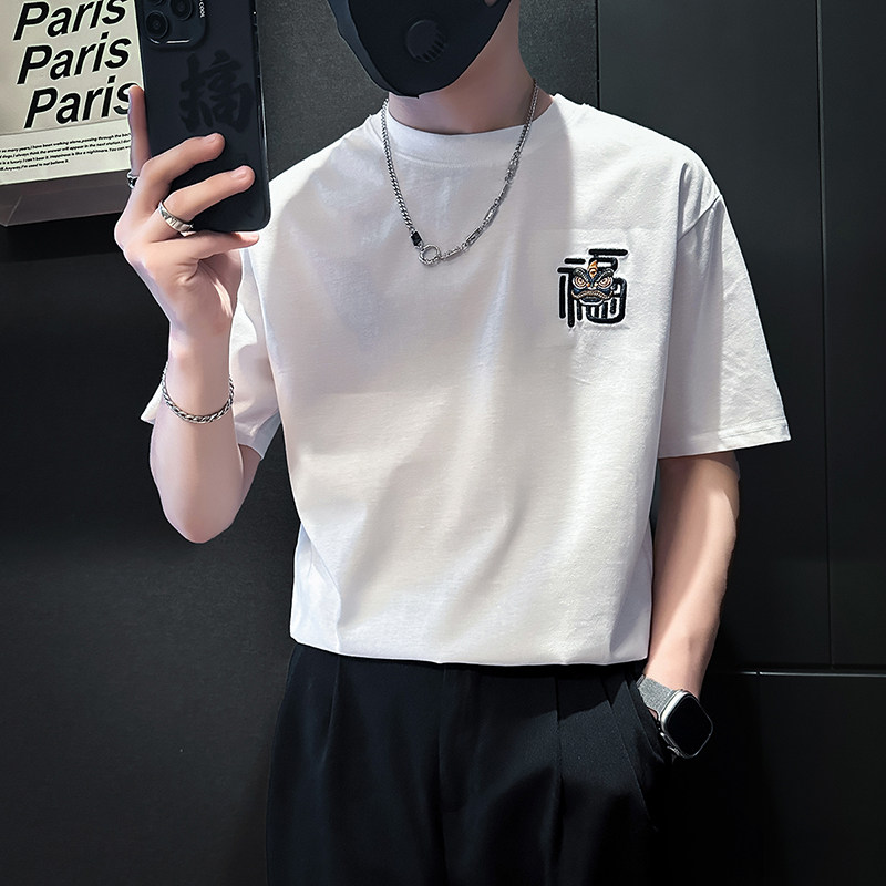 B323-DT60-特P38控58短袖T恤男社会小伙店主风圆领潮牌半袖衣服,男装T恤,星座301C（原B323）