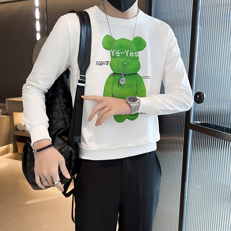 2025新款社会小伙卫衣男小熊印花潮流修身韩版圆领WY05-P53控75,男装卫衣,星座301C（原B323）