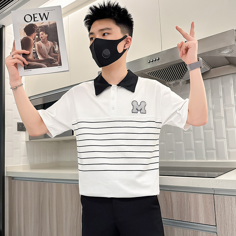 B323-PL23A-P55控75高级感短袖polo衫男潮牌潮流个性社会小伙T恤图片