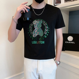 短袖T恤男2023新款亮片设计潮牌社会小伙上衣B323-DT03-特P38控58，男装T恤，星座301C（原B323）