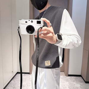 抖音假两件毛衣男高级感潮牌秋冬拼接社会小伙B323-M35-P88图片