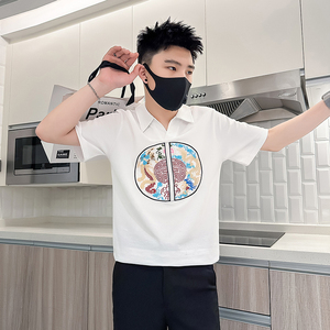 B323-PL22A-P55控75社会小伙短袖polo衫男潮牌翻领痞帅风T恤图片