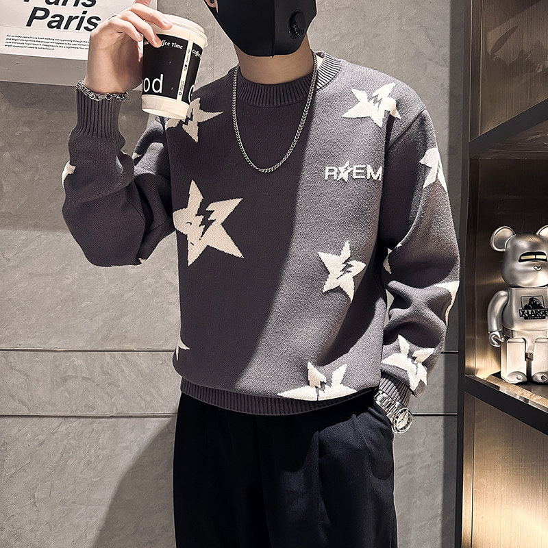 高品质五角星毛衣男加厚潮流社会小伙针织B323-M40A-P68控98,男装针织衫/毛衣,星座301C（原B323）