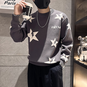 高品质五角星毛衣男加厚潮流社会小伙针织B323-M40A-P68控98图片