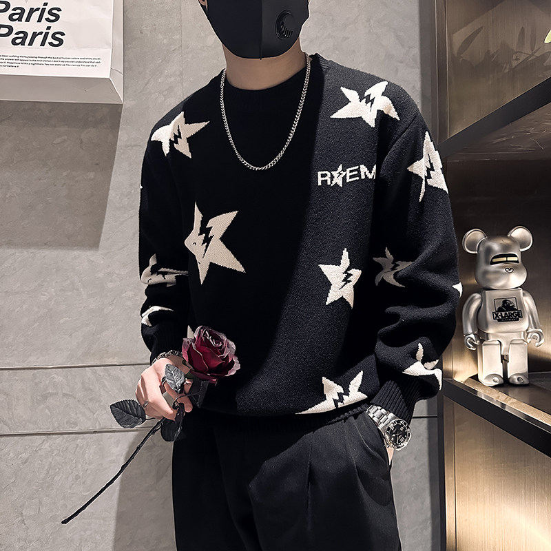 高品质五角星毛衣男加厚潮流社会小伙针织B323-M40A-P68控98,男装针织衫/毛衣,星座301C（原B323）