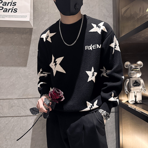 高品质五角星毛衣男加厚潮流社会小伙针织B323-M40A-P68控98图片