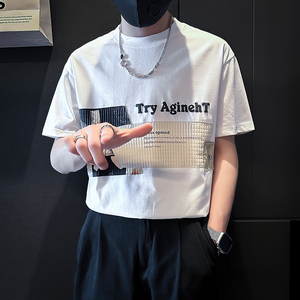 B323-DT61-P58控78短袖T恤男社会小伙店主风圆领潮流半袖衣服图片