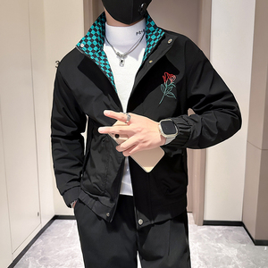网红外套男潮牌高级感玫瑰花刺绣社会小伙夹克B323-JK02-P88图片
