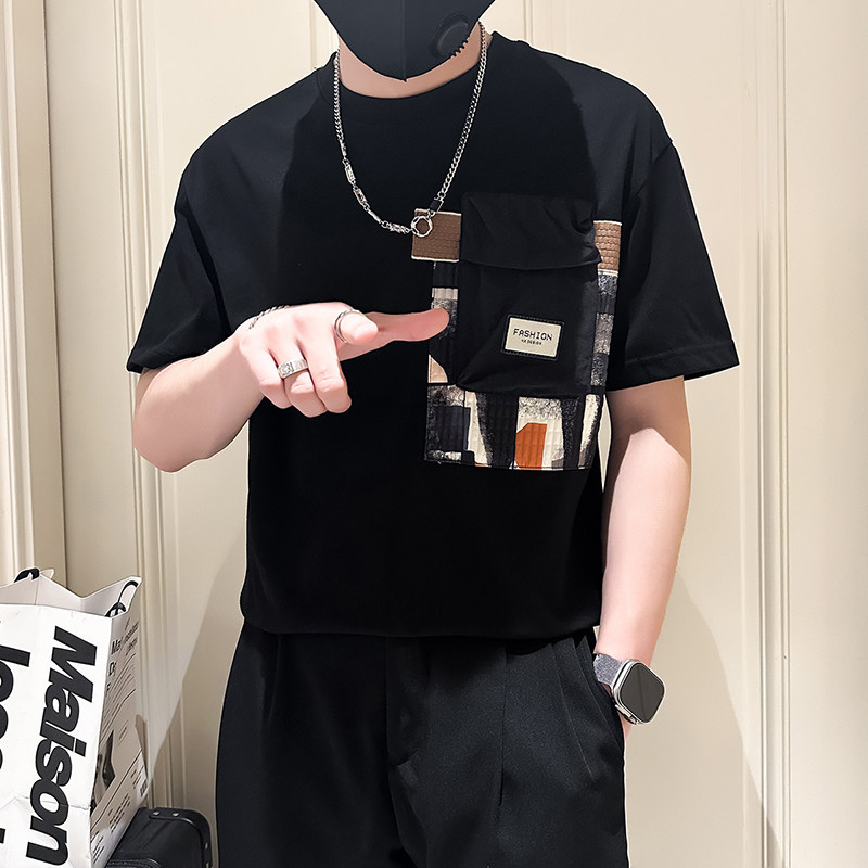 B323-DT63-P58控78短袖T恤男社会小伙店主风圆领潮流半袖衣服图片