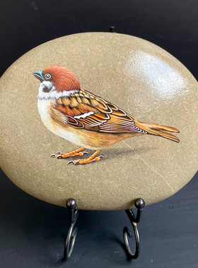 石头画成品麻雀1号节日礼物桌面