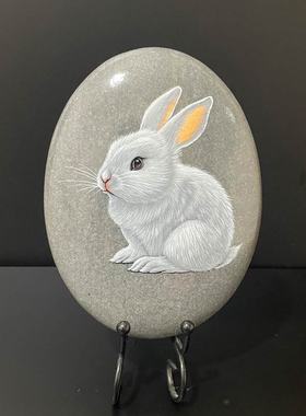 石头摆件中式书房手绘