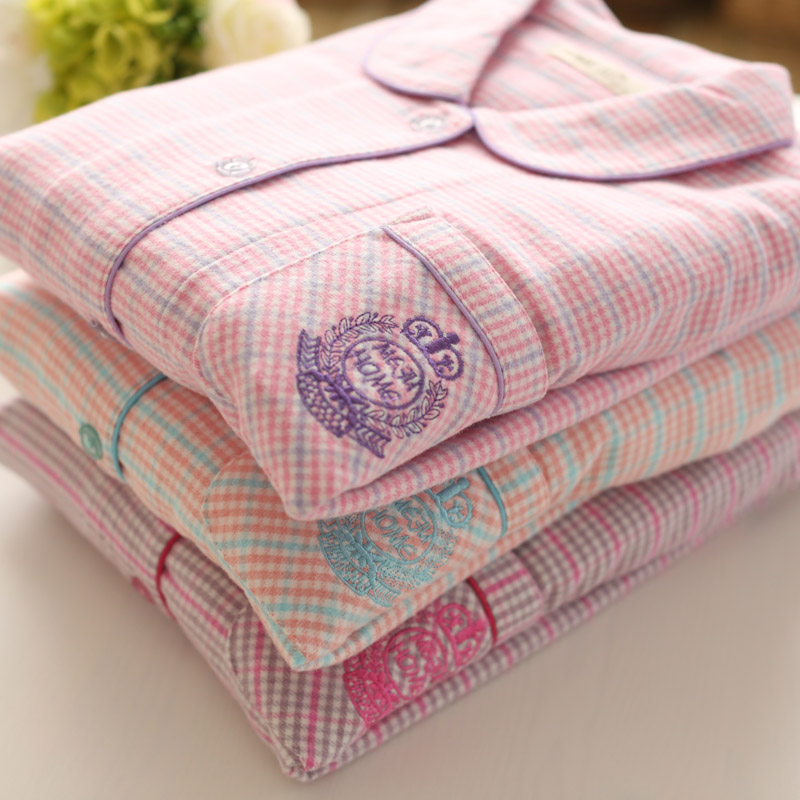 磨毛长袖加厚格子日系棉质家居服