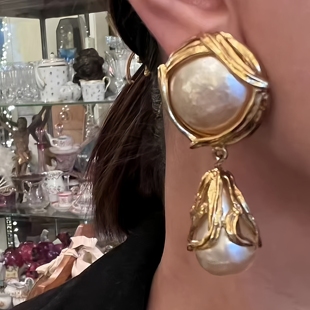 宫廷优雅花朵珍珠气质耳夹耳饰 气质复古风法式 欧美新款 时尚