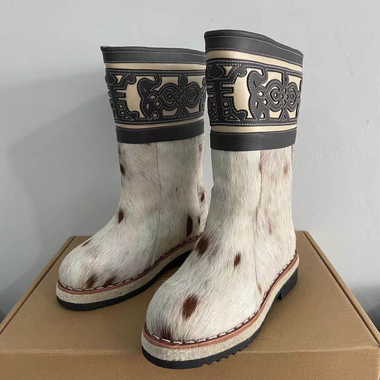 冬季女款防寒皮毛一体中筒雪地靴毛毛女鞋蒙古民族风毛毡底女棉靴,女鞋,时尚雪地靴,淘宝优惠券,粉丝福利购,淘宝优惠卷