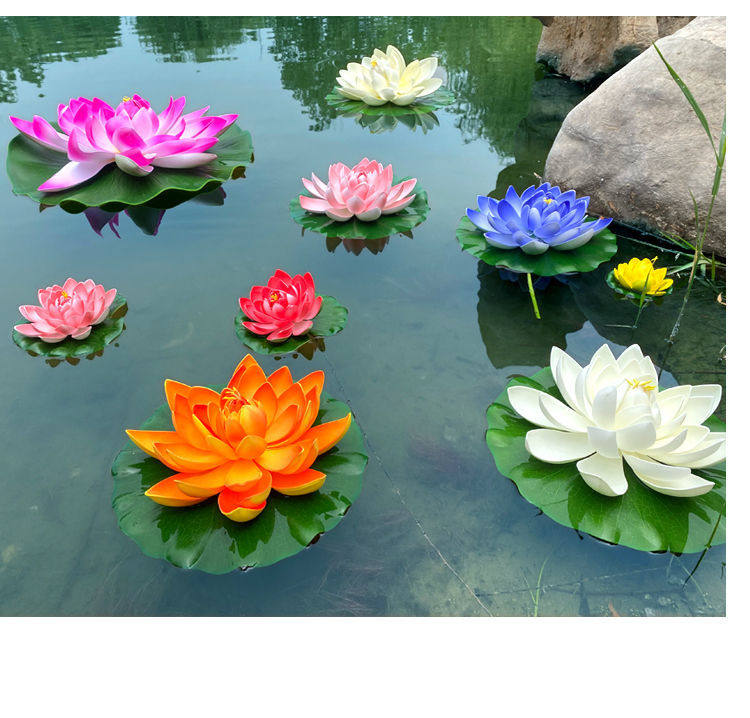 仿真荷花装饰假花荷叶鱼缸水池塘造景漂浮塑料摆件睡莲花供佛道具