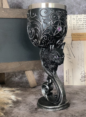 创意异形奇特哥特暗黑Familiars Love黑猫树脂中世纪复古高脚酒杯