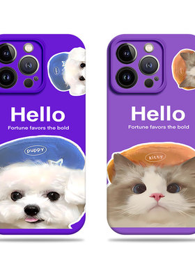 苹果17promax带帽猫咪狗狗菲林情侣手机壳适用苹果华为VIVOX200SOPPORENO13PROVIVOY500OPPOK12S一加ACE5至尊