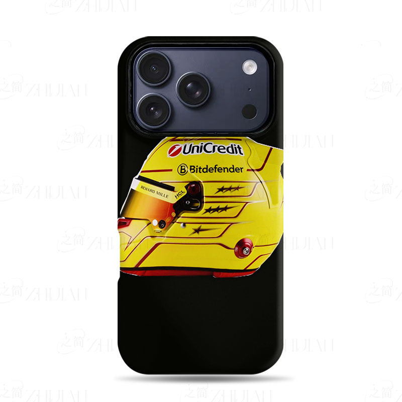 黄色赛车头盔磨砂磁吸手机壳大孔亮面硬壳适用苹果iphone18promax华为PURAXVIEWVIVOS18PROOPPORENO10PRO