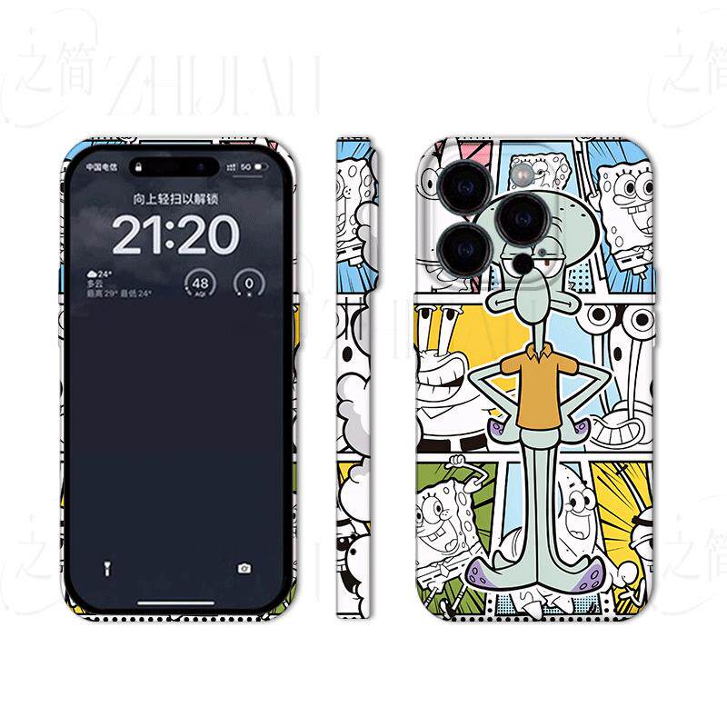 章鱼哥海绵图磨砂磁吸手机壳大孔亮面硬壳适用苹果iphone18promax华为PURAXVIEW小米14ULTRA1加ACE3PRO