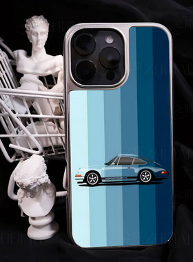 蓝色保时捷车手机壳大孔电镀黑框碳纤纹二合一磁吸适用苹果17promax华为P60PROPURA70ULTRAPURA80ULTRA