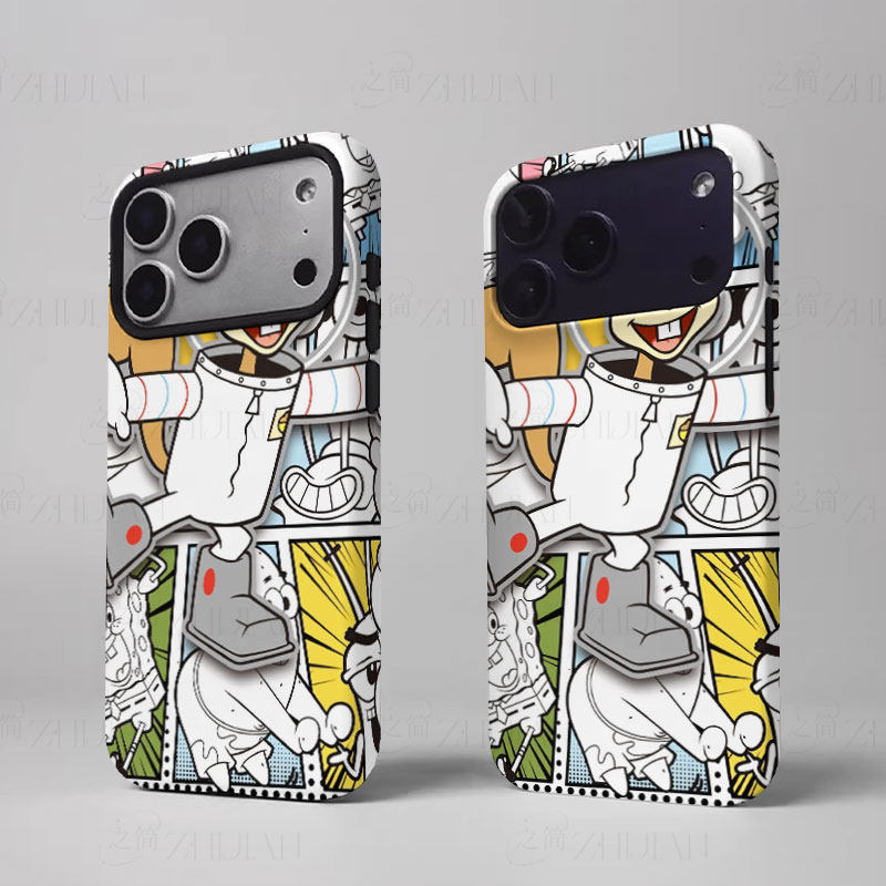 海绵宝宝漫画磨砂磁吸手机壳大孔亮面硬壳适用苹果iphone18promax华为PURAXVIEWVIVOX100SPRO红米K70E