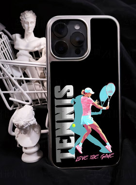 女子网球击球手机壳大孔电镀黑框碳纤维二合一玻璃适用苹果17promax华为MATE60PROPLUSPURA80ULTRAPURA70PROP