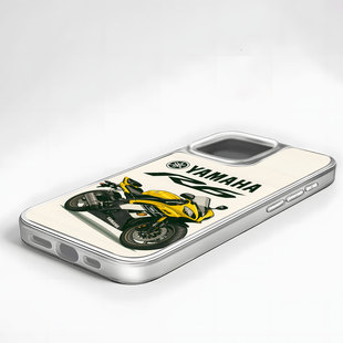 雅马哈R6摩托手机壳大孔电镀黑框碳纤纹二合一磁吸适用苹果17promax华为PURA80ULTRAMATE60PROPLUSPURA70PROP