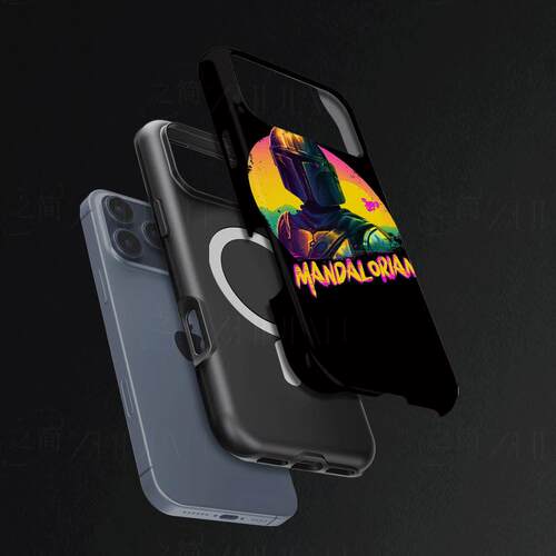 曼达洛人霓虹磨砂磁吸手机壳大孔亮面硬壳适用苹果iphone18promax华为PURAXVIEWOPPORENO8PROPLUS荣耀MAGIC6P