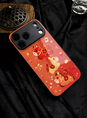 苹果17promax三马发财玻璃手机壳马年新年祝福有钱适用苹果华为VIVOS50PROMINIOPPOK12XMATE80PROMAXOPPOA6PR