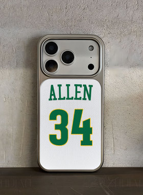 艾伦34号球衣手机壳大孔电镀黑框碳纤纹二合一磁吸适用苹果17promax华为PURA80ULTRAP60PRO小米15PRO