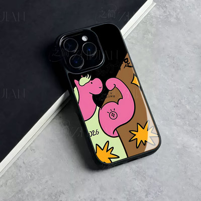 苹果17promax马力十足w玻璃手机壳马年新年祝福有钱适用苹果华为一加ACE5Pro荣耀400PROMATE70PRO+小米MIX4