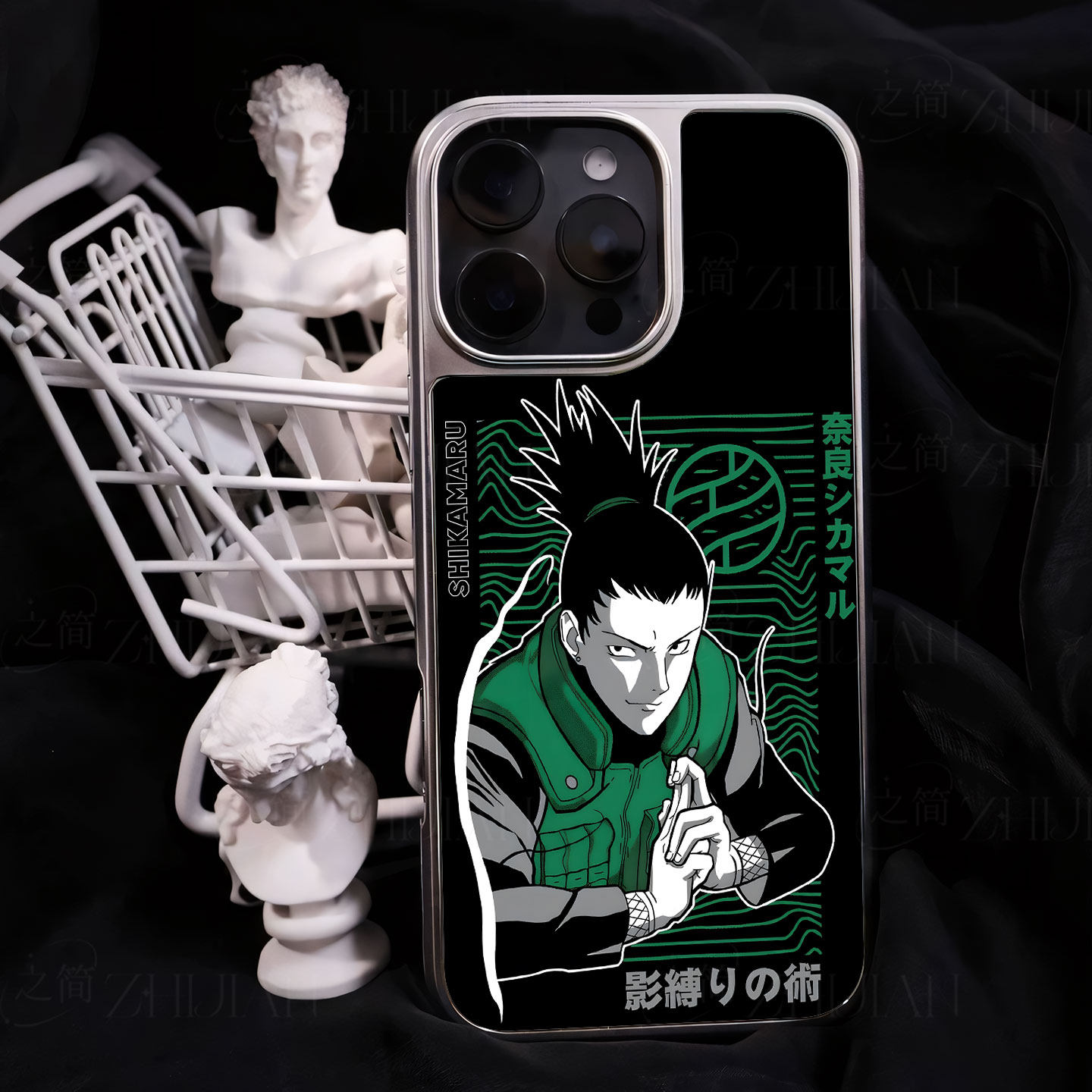 奈良鹿丸插画手机壳大孔电镀黑框碳纤纹二合一磁吸适用苹果17promax华为小米15PROPURA80PROPLUSPURA80ULTRA