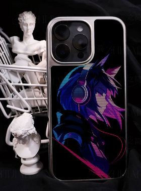 霓虹耳机角色手机壳大孔电镀黑框碳纤纹二合一磁吸适用苹果17promax华为PURA70PROPLUSPURA80PROPLUSPURA70UL