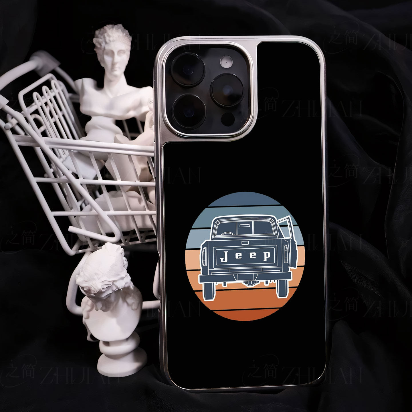 Jeep卡车图案手机壳大孔电镀黑框碳纤纹二合一磁吸适用苹果17promax华为PURA80ULTRAPURA70ULTRAPURA70PROPLU