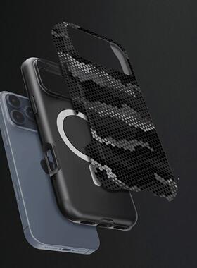 迷彩黑灰蜂窝点阵硬壳磨砂磁吸手机壳适用苹果iphone17promax华为小米14proP70PROMATE70PRO+OPPOFINDX9PRO