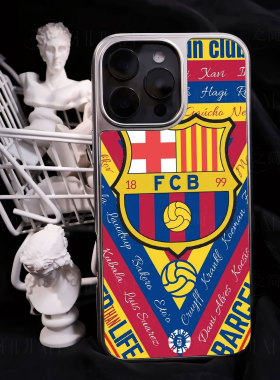 巴萨队徽球星手机壳大孔电镀黑框碳纤纹二合一磁吸适用苹果17promax华为PURA70PROPLUSPURA80PROPLUS小米14PR